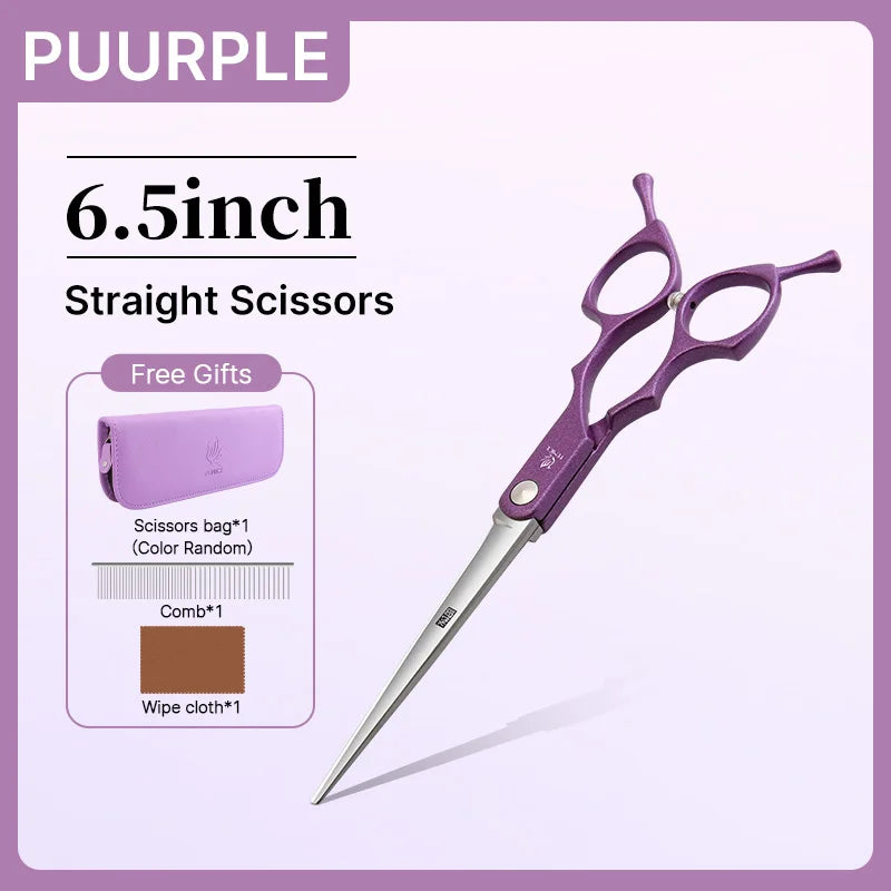 Fenice 6.5 Inch Colorful Straight Curved Thinning Chunker Shears Beginner Friendly Scissors Kit for Practice &Home Groomer Us