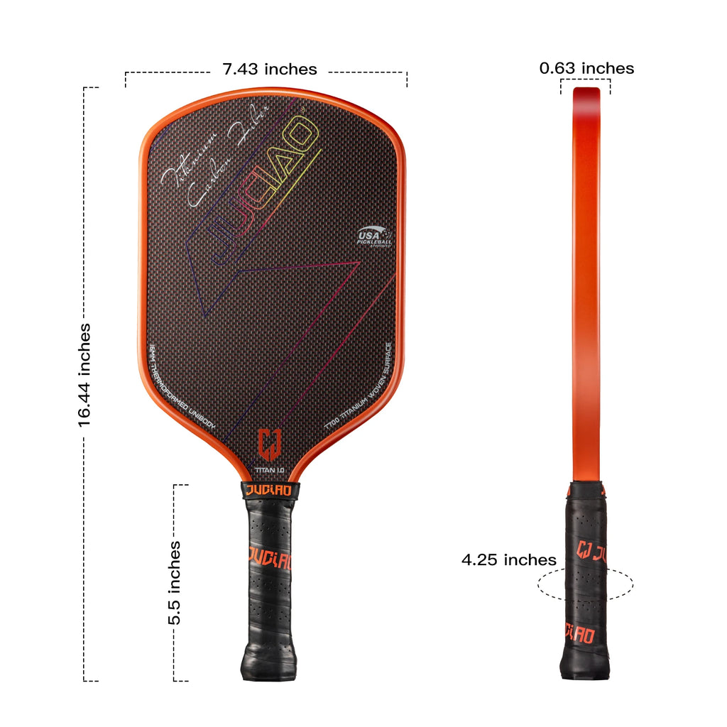 JUCIAO T-Titanium Pickleball Paddle Carbon Fiber Pickleballs For Spin And Control Foam  Injected Edges Thermoformed Pickleball