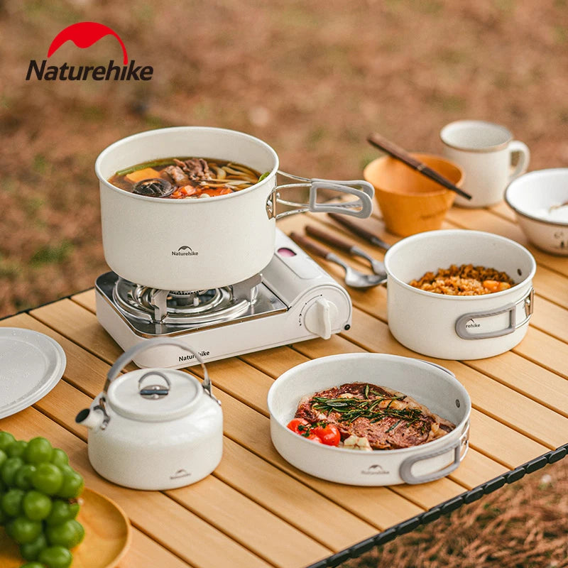 Naturehike Ceramic Non-Stick Pot Portable Camping Cookware Outdoor Pot Cooking Frying Pan Water Kettle Picnic Tableware