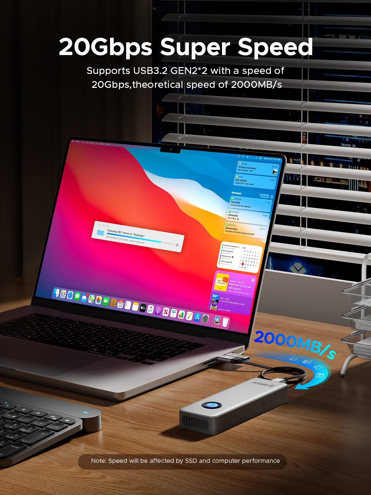 ORICO 20Gbps NVME Enclosure Case 8TB with Cooling Fan USB 3.2 Gen 2 x 2 PCIE NVME Adapter Tool Free RGB for PCIe M Key