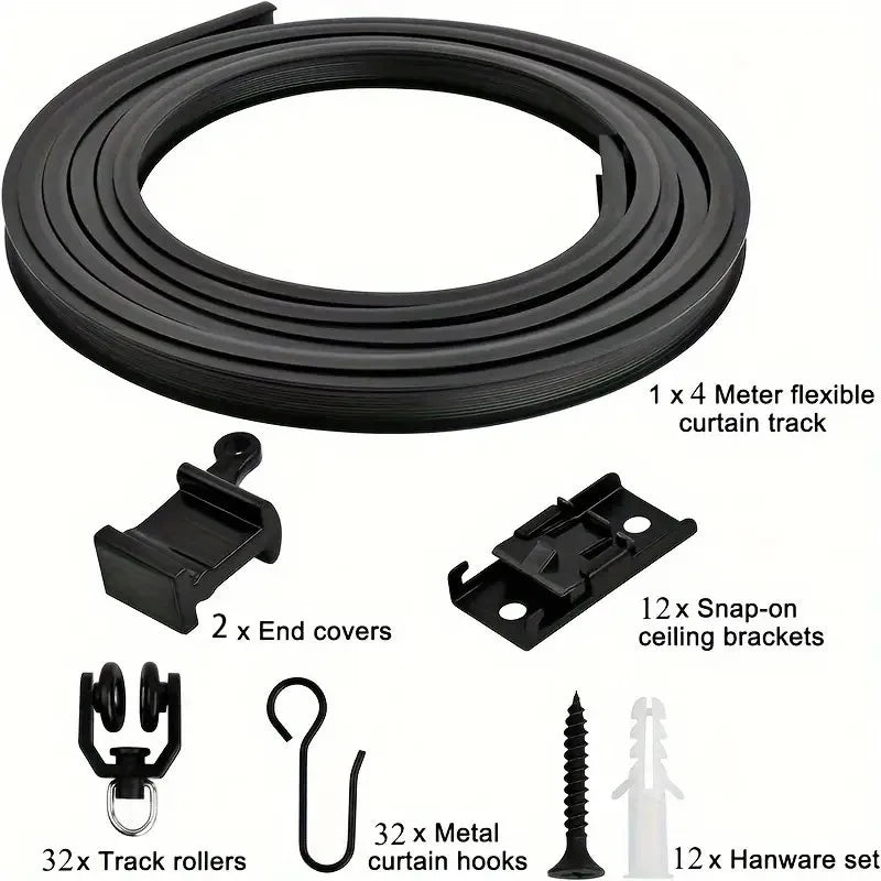 Flexible Bendable Curtain Track Ceiling Wall Mount Black Curved Heavy Duty RV Sliding Curtain Rail System Room Divider