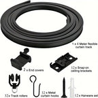 Flexible Bendable Curtain Track Ceiling Wall Mount Black Curved Heavy Duty RV Sliding Curtain Rail System Room Divider