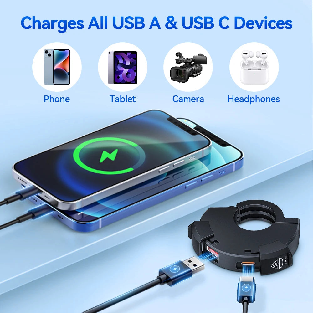 Extractme Motorcycle USB Phone Charger 30W PD QC3.0 Dual Port USB-C Waterproof 2pcs
