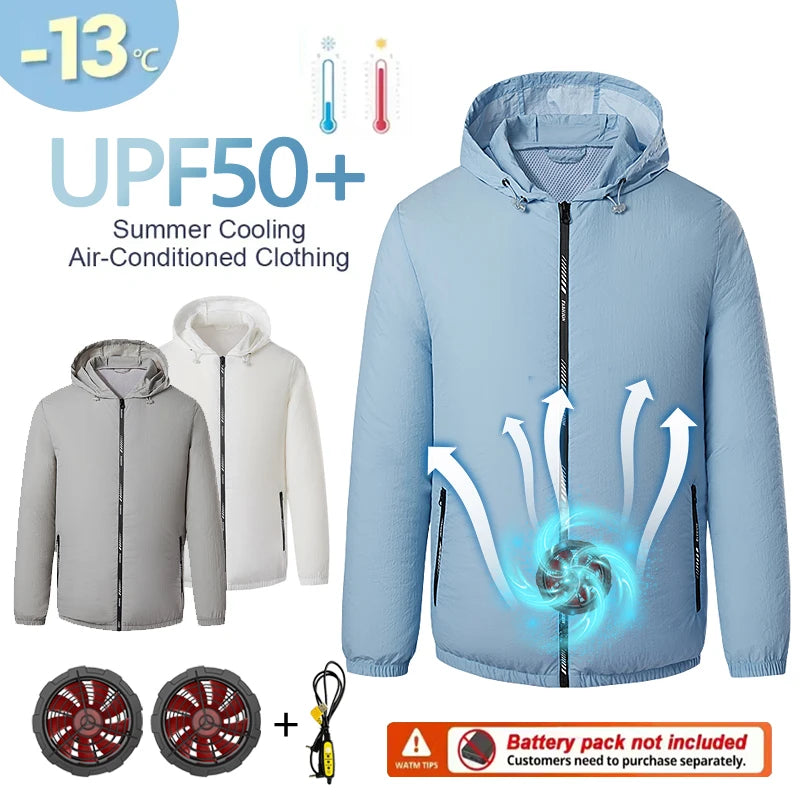 Outdoor air conditioning clothing - Men's summer lightweight model wearable electric fan cooling and heat protection jacket - Fi