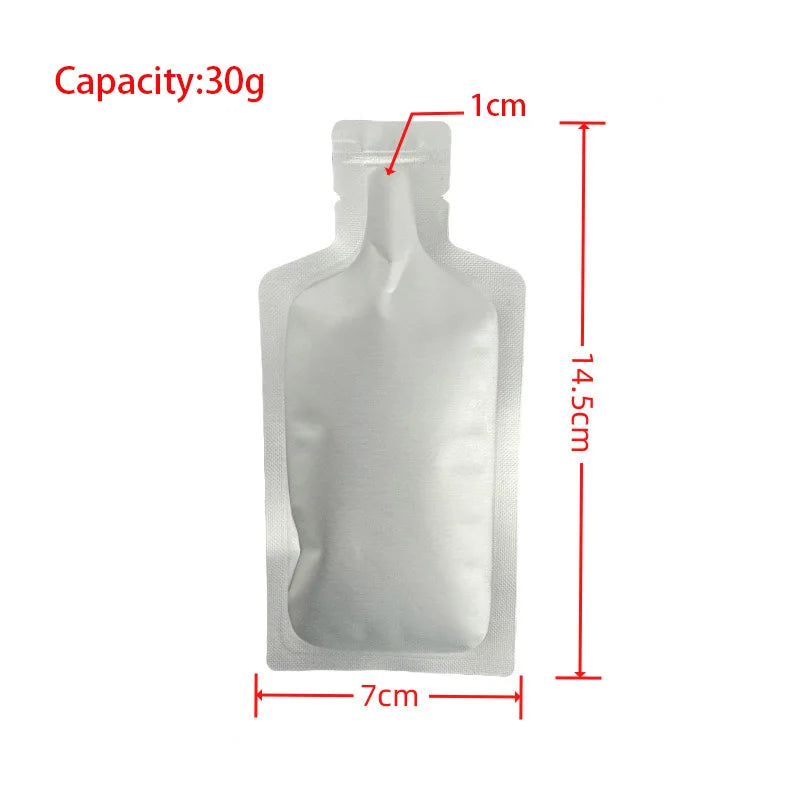 100pcs Bottle Shaped Small Sample Bag Food Grade Aluminum Foil Packaging Pouches for Juice Liquid Beverage Drinking 10g 30g 50g