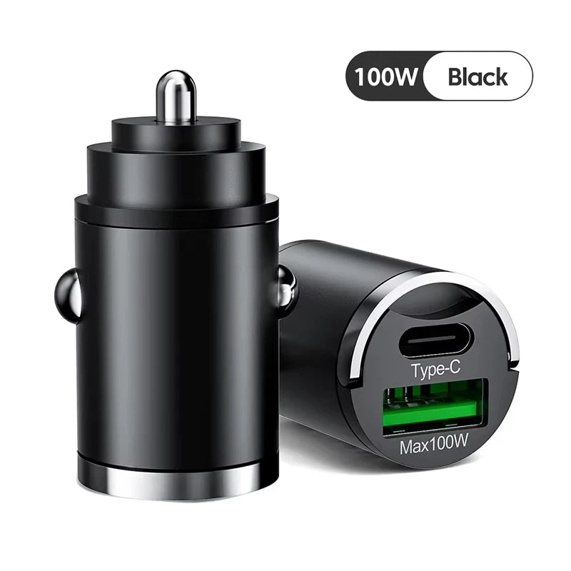 100W Car Charger USB Fast Charging For IPhone QC3.0 Mini PD USB Type C Charger Car Phone Charger For Samsung XiaoMi