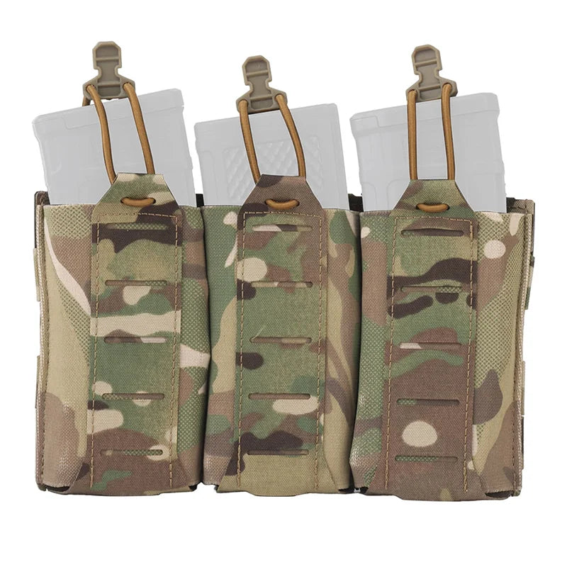 Triple Mag Pouch 5.56/7.62mm Lightweight Open Top Elastic MOLLE Mount Multi Caliber Field Use Hunting Vest Waist Gear Carrier
