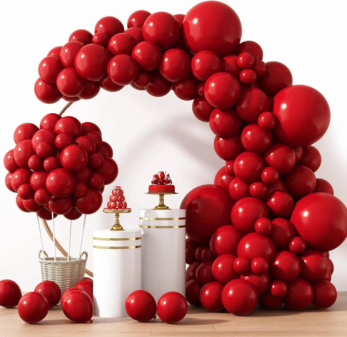 104pcs Balloon Garland Arch Kit, Red Mixed Sizes Latex Balloons for Birthday Wedding Decor