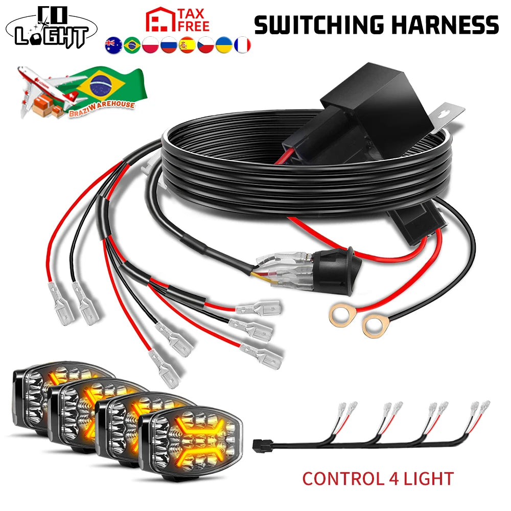 CO LIGHT Truck LED Wrok Light Wiring Harness Kit 12V On off Waterproof Switch Power Relay Blade Fuse-4 Lead 24V for Tractor 4x4