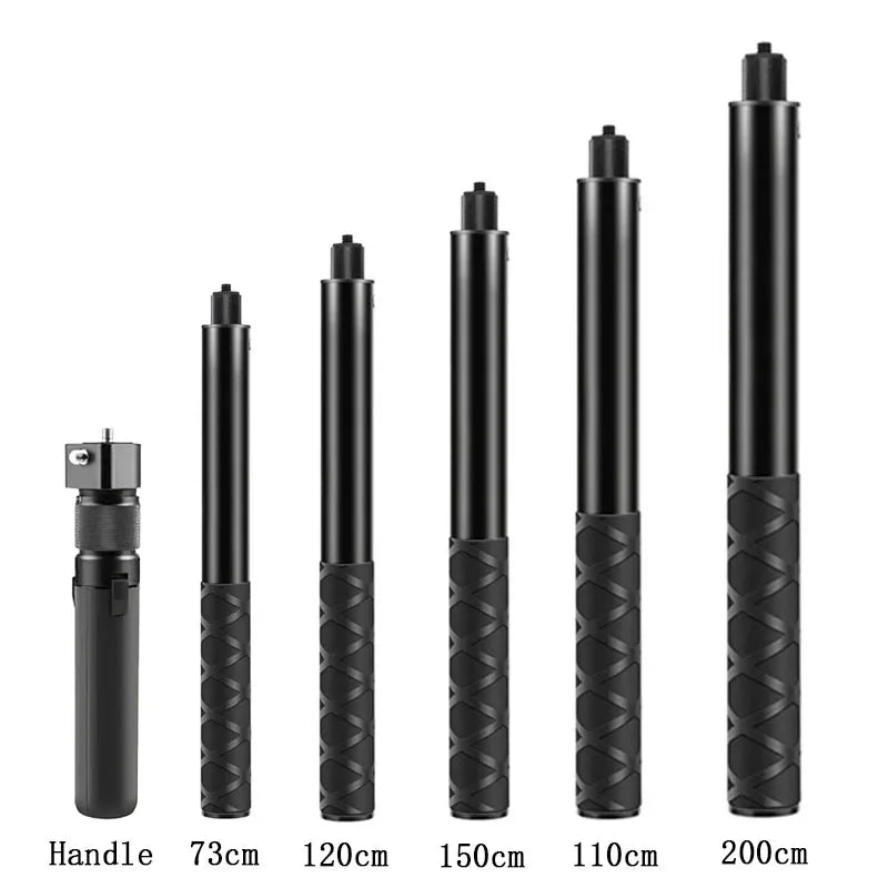Invisible selfie stick for action cameras, black, 111cm, compatible with Insta360 X5/X4, GoPro 13/12/11, DJI Action 6/5 Pro/4