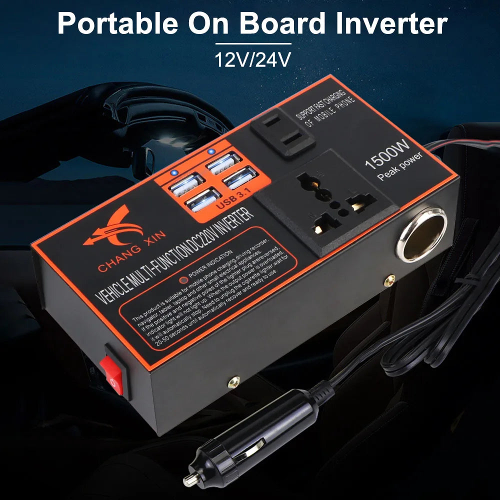 Car Power Inverter Adapter Converter Cigar Lighter Plug 8 Ports USB Chargers DC 12V/24V to AC 110V/220V Cigarette Lighter Socket