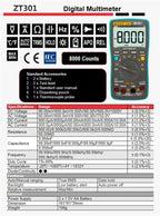 ZOYI ZT301 ZT302 ZT303 Digital Multimeter 8000 19999 Counts True RMS Multifunction AC/DC Voltage Temperature Capacitance Tester