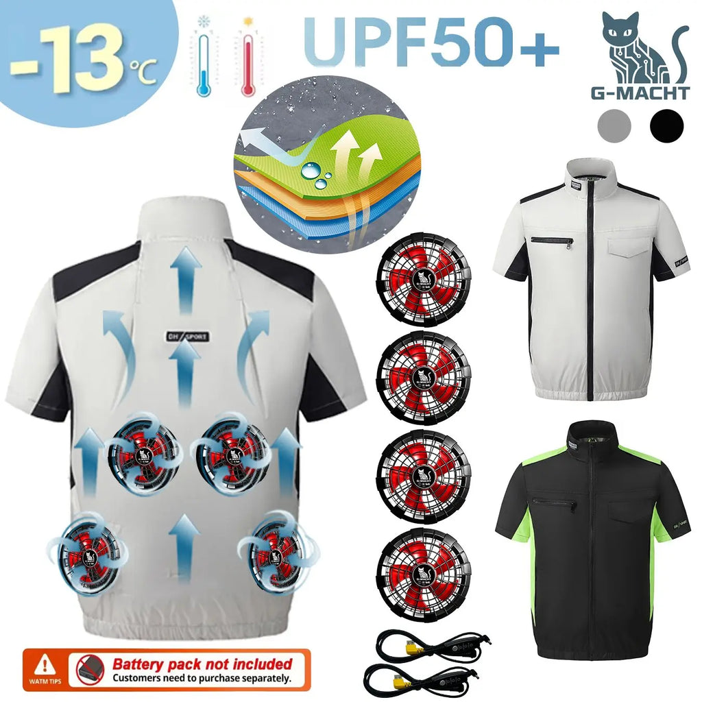 G-MACHT Summer Cool Vest Wearable Cooling Fan Vest Air-conditioned Clothes Usb Cooling For Outdoor Work Fishing Short Sleeve