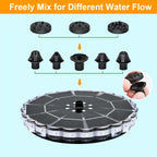 Solar powered floating fountain pump with RGB LED lights, white plastic, multi nozzle