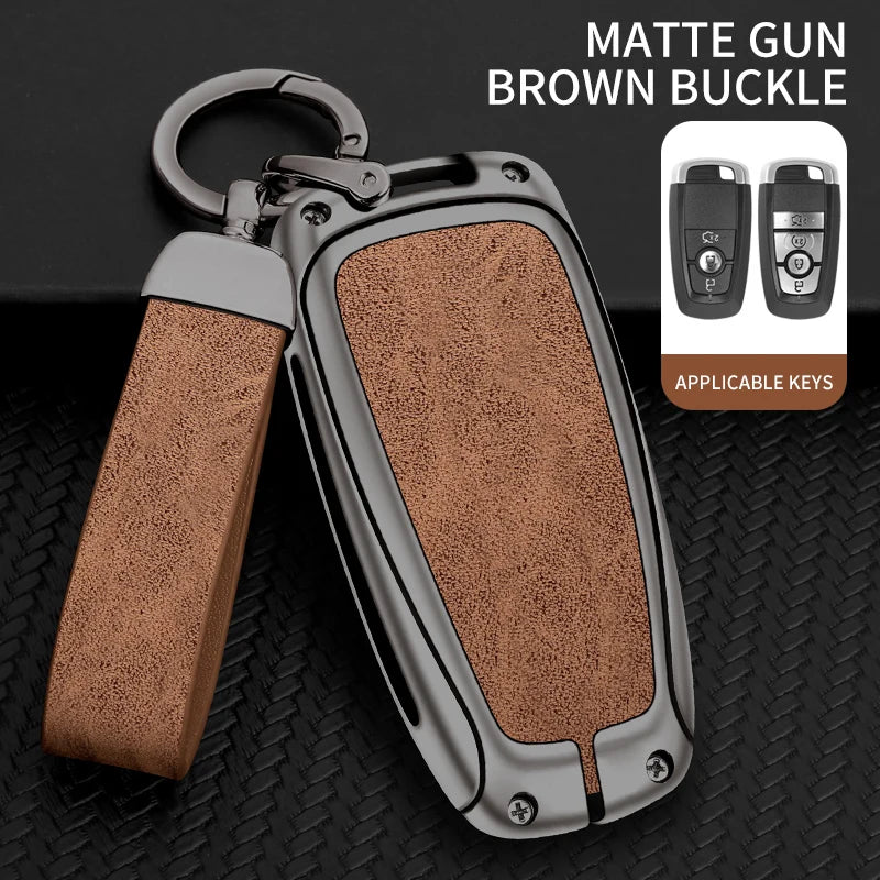 Metal Leather Car Key Case Cover Protector For Ford Raptor F150 Explorer Mustang Fusion Escape F250 F350 F450 RAPTOR Auto Parts