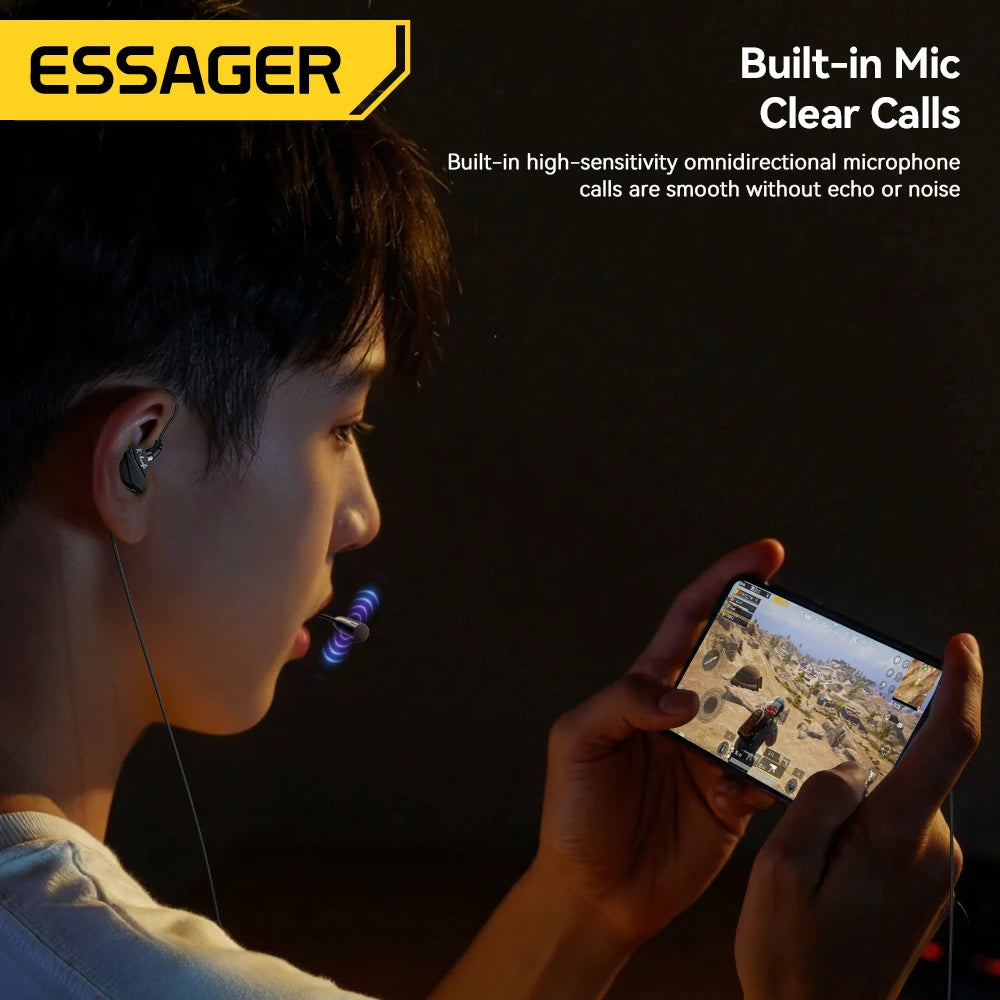 Essager USB Type C in-Ear Headset Wired Earphones For iPhone 16 Samsung Android HiFi Bass Stereo Games With Mic 3.5MM Headphones