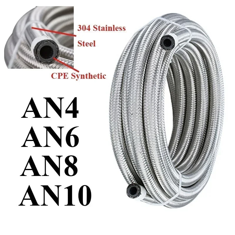 Universal AN braided fuel/oil hose line, stainless steel over CPE rubber, 1m AN10 ID 14.2mm