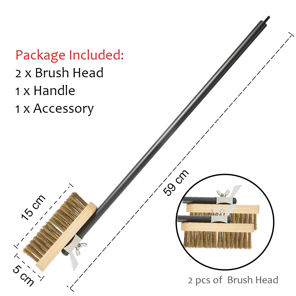 SHANGPEIXUAN Professional Pizza Oven Copper Brush Scraper Household Grill Brass Cleaning Brush with 21 inch Aluminium Handle