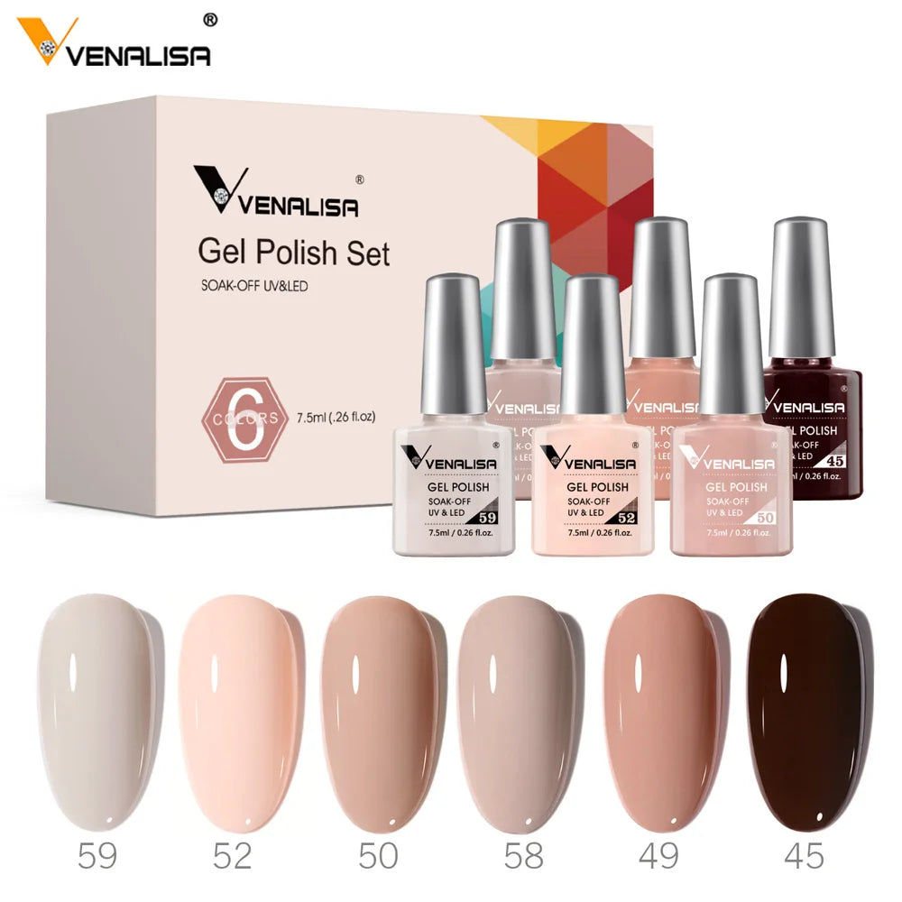 6/12pcs/Set Venalisa Gel Nail Polish VIP Kit Charming Neon Color Gel Pink Natural Color Series Rubber Gel Great Coverage Lacquer