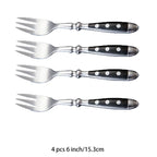 Hotel Stainless Steel Table Knife Fork Spoon Sets Teaspoon Teafork Steak Knife Cutlery Restaurant Serviing Set Black Wood Handle