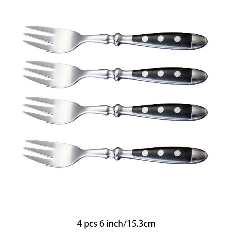 Hotel Stainless Steel Table Knife Fork Spoon Sets Teaspoon Teafork Steak Knife Cutlery Restaurant Serviing Set Black Wood Handle