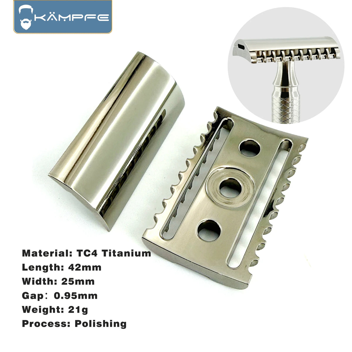 KAMPFE Titanium Alloy Safety Shaver Head CNC Milling Men's Razor Gift