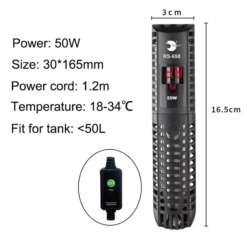 Aquarium Submersible Heater Fish Tank Water Heating Rod Constant Aquarium Thermostat Temperature Control 220V 50-500w EU adapter
