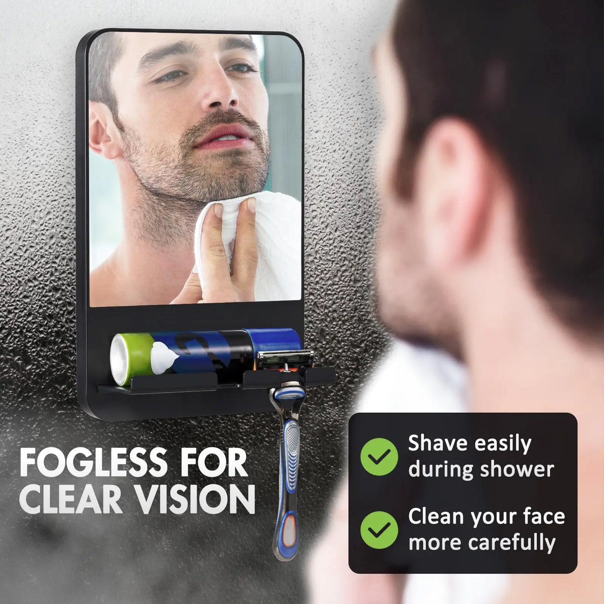 TAILI Shower Mirror Fogless for Shaving with Razor Holder, Fog Free Mirror Shower Suction Rust-Proof Removable Bathroom Mirror