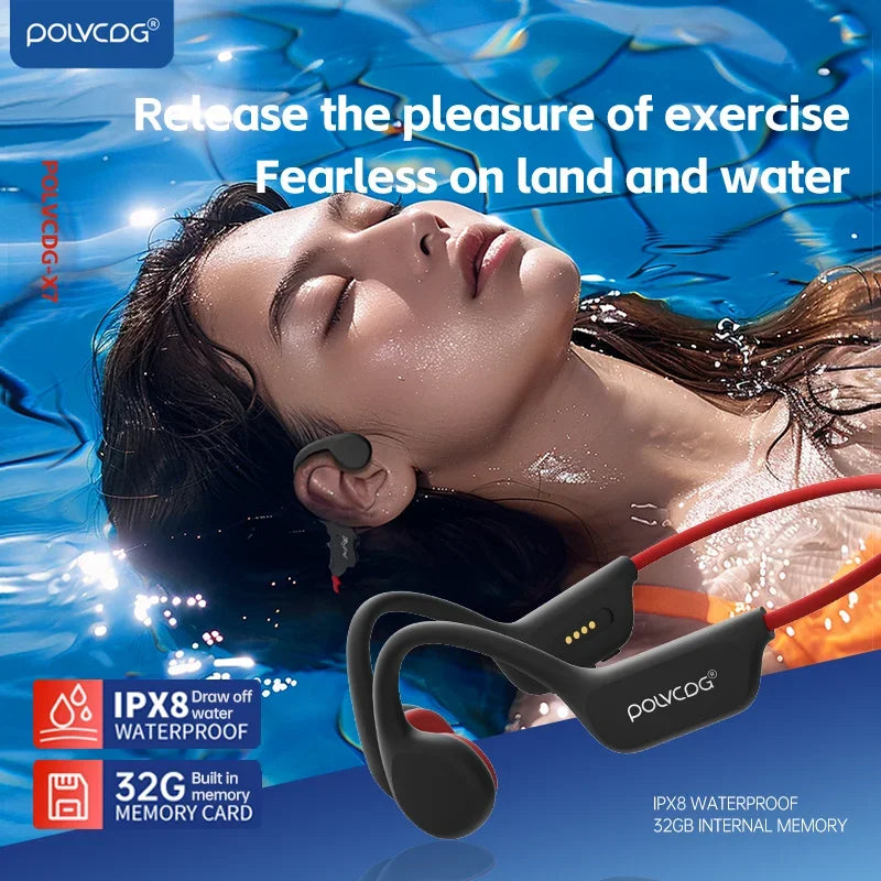 POLVCDG X7 Bone Conduction Bluetooth Swimming Headphones IPX8 Waterproof, 8GB, Blue/White/Black Red