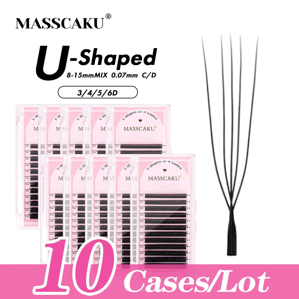 10cases/lot MASSCAKU U Shape 6D W Lash Extensions Mixed Length Handmade Double Tips Premade Fans Volume False Eyelashes in Stock