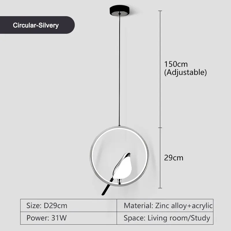 Magpie Bird Rotatable LED Pendant Light Chandelier, Metal Ceiling Hanging Lamp, Black/Gold/Silver