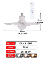 16.53 Inch Small Ceiling Fan With LED Light 30W E27 Base Remote Control 3 Speed Adjustable 3000K-6500K Dimmable For Bathroom