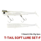 TSURINOYA T-Tail Soft Fishing Lure Set with Jig Head 110mm 35g 2pcs Saltwater