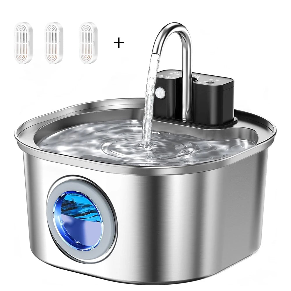 3L Stainless Steel Wireless Recharging Sensor Cat Water Fountain Auto Drinking Fountain For Cats Dog Drinker Pet Dispenser Bowl