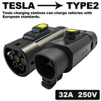NACS to Type 2 EV charging adapter, lockable anti-theft, 32A 7kW 250V, black/white