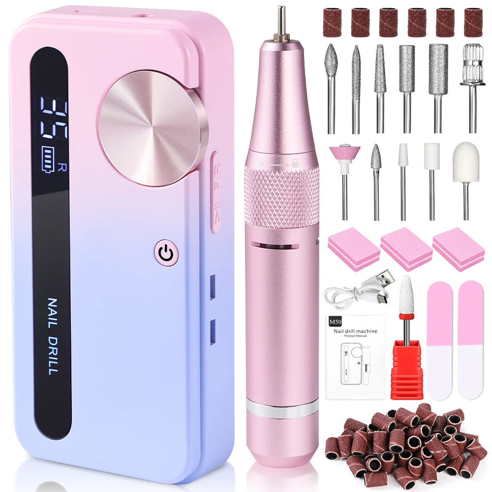35000RPM Electric Nail Drill Machine Professional Nail Drills for Gel Nails Polish Rechargeable Portable Nail File Manicure Tool