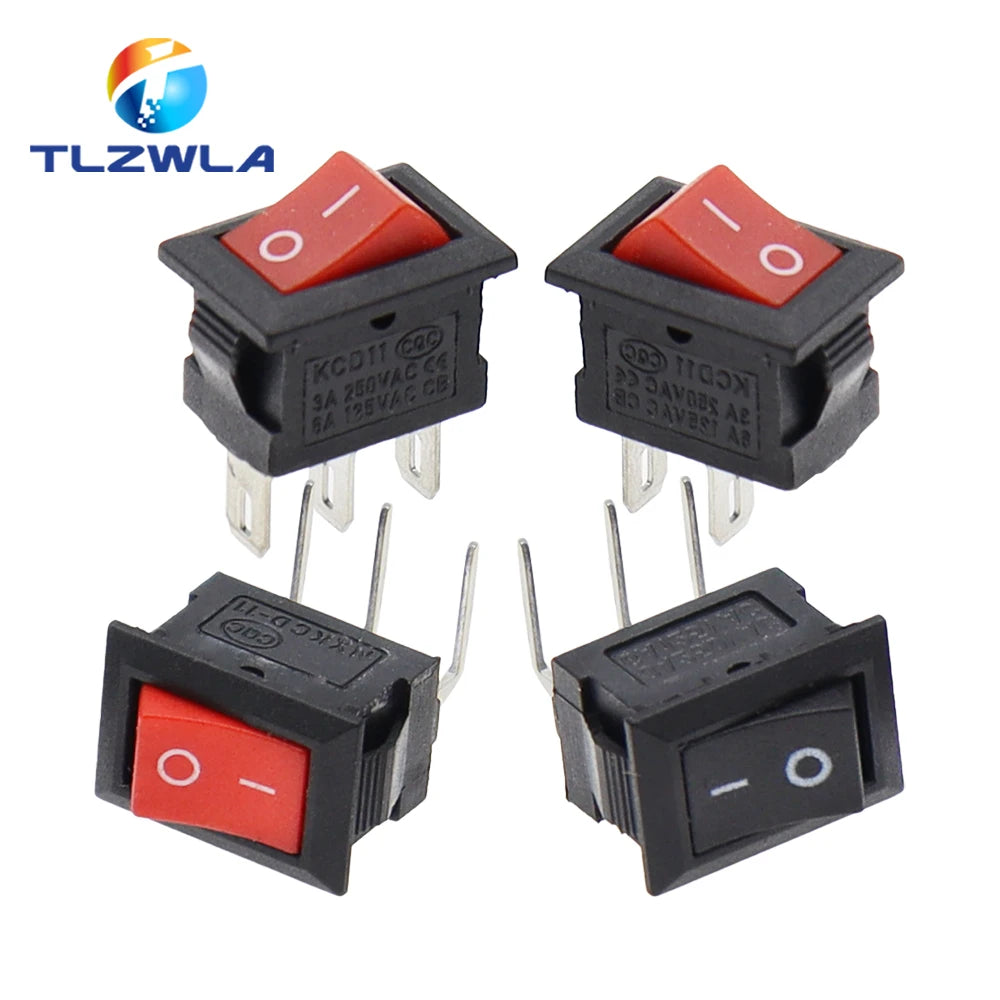 KCD11 Mini Rocker Switch 10x15mm 100pcs 2/3 Pin ON-OFF or ON-OFF-ON 3A 250VAC