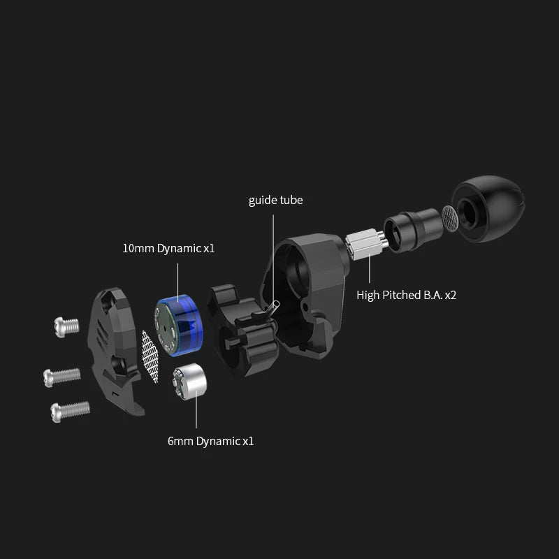 KZ ZS6 In-Ear Hybrid Technology Earphones HiFi Bass Headphones Wired 3.5mm for Music Gaming