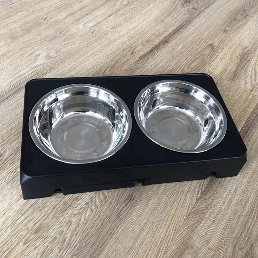 Elevated Dog Feeder Bowls Adjustable Raised Stand with Double Stainless Steel Food Water Bowls Small Medium Large Dogs