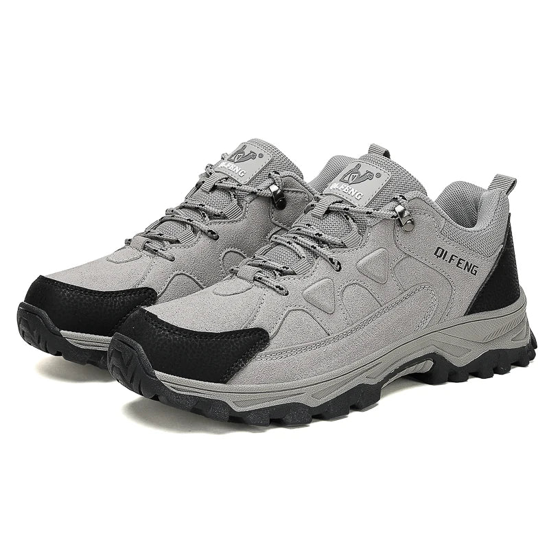 Men's Hiking Shoes Low Top Leather Trail Sneakers Anti-Slip, Black or Beige, EU 37-49