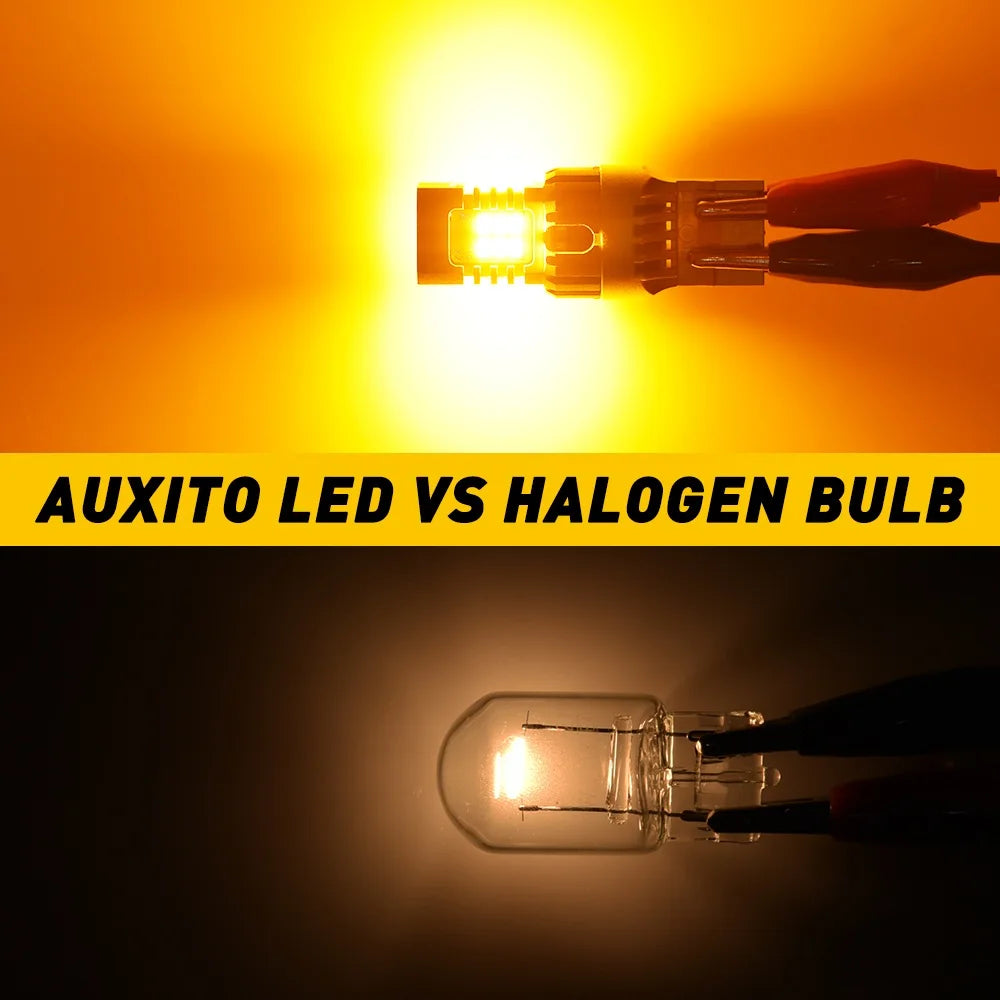 AUXITO 2pcs No Hyper Flash T20 W21W WY21W 7440 7440NA LED Turn Signal Light Bulbs Canbus Error Free Car Lamp Amber