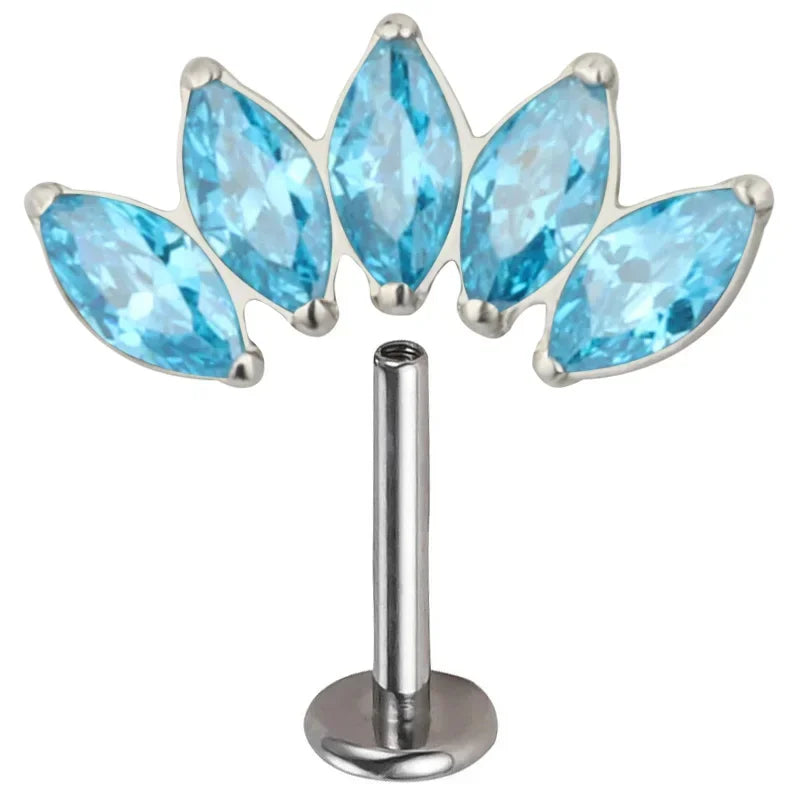 ASTM F136 Titanium EAR PIERC 5 Marquise Zircon Paved Top Threaded Labret Studs Tragus Pircing Earrings Lip studs Body Jewelry