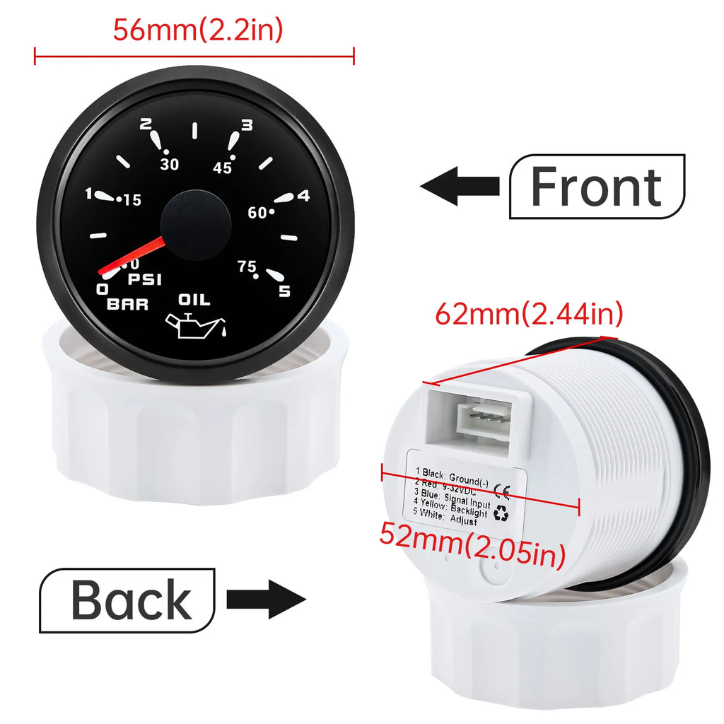Custom Auto Car 52mm Oil Pressure Gauge+Sensor 7 Color Backlight 0~5Bar 0-10Bar Oil Press Meter with Sensor Marine Boat 12V24V