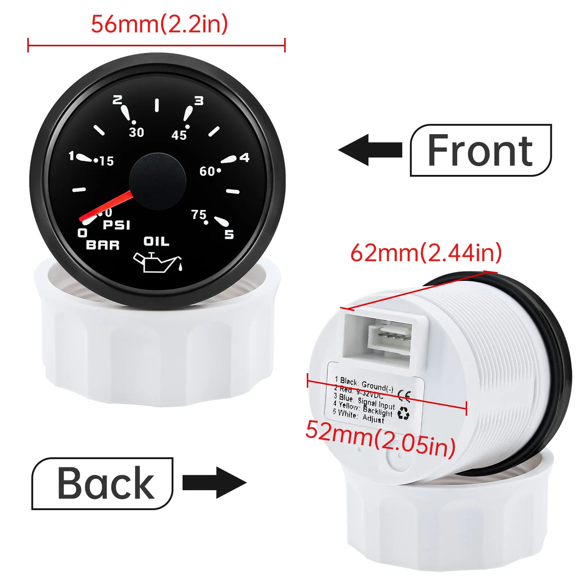 Custom Auto Car 52mm Oil Pressure Gauge+Sensor 7 Color Backlight 0~5Bar 0-10Bar Oil Press Meter with Sensor Marine Boat 12V24V