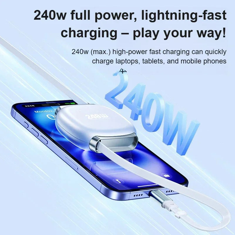 240W Retractable Fast Charging Cable USB C To C Auto Coiling for Travel Charging Phone Tablet Laptop for IPhone Samsung
