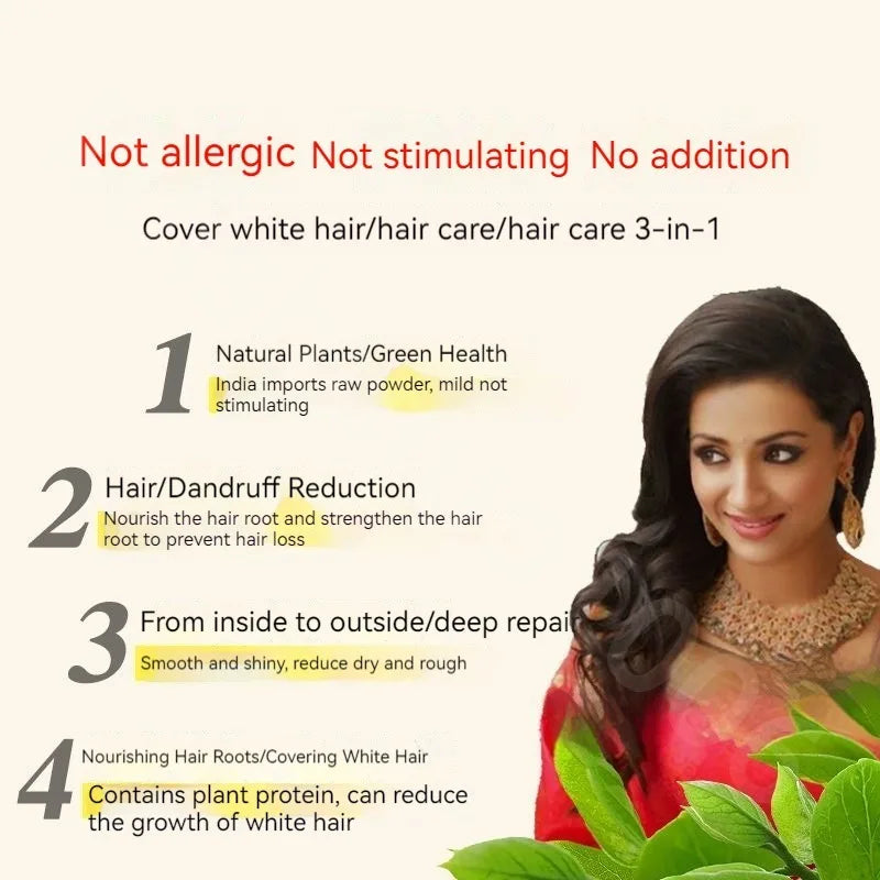 Plant Henna Hair Dye Powder for Gray Coverage, Black 250g Natural Color