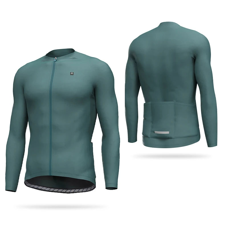 LAMEDA Men's Long Sleeve Cycling Jersey Quick Dry Breathable Road Bike Shirt, Black/Green/White S-XXL