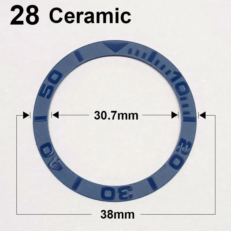Ceramic sloped luminous watch bezel insert 38-30.7mm fits 40mm case, assorted colors