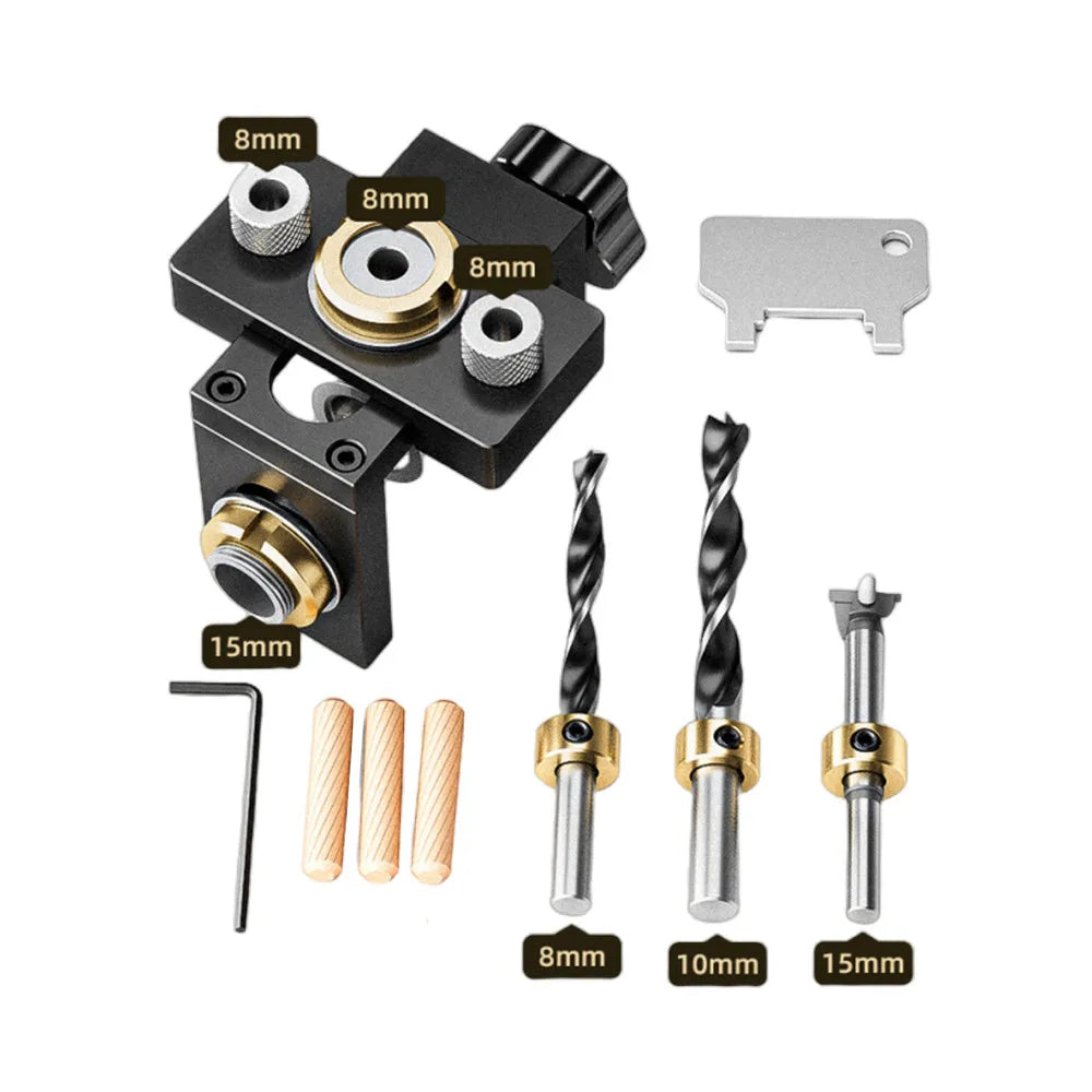 Woodworking 3 In 1 Doweling Jig Kit -Adjustable Wood Dowel Punch Locator Aluminum Pocket Hole Jig, Cabinet Hole Drill Guide Tool