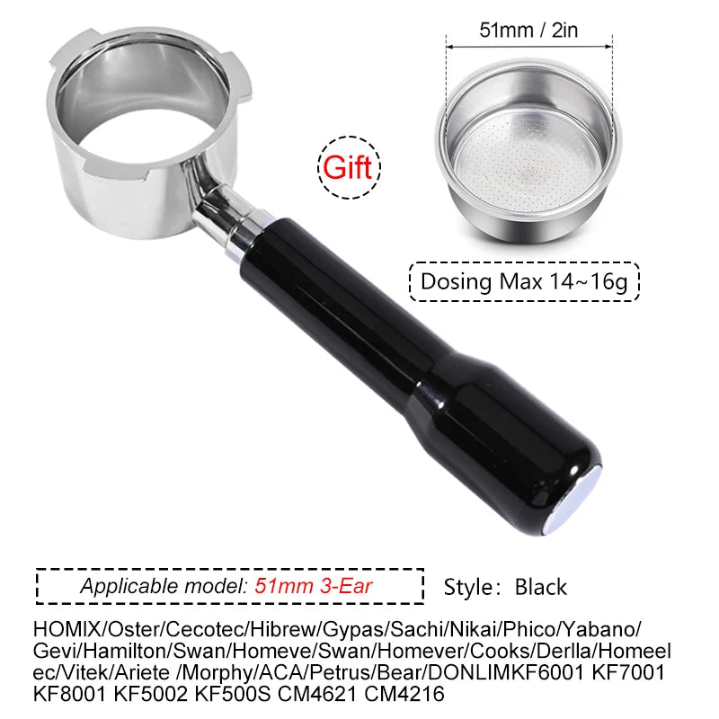 51mm Bottomless Coffee Portafilter With 2 Cups Basket for Homix Hibrew h11 Oster Cecotec Phico Brayer br1101 Espresso Machine